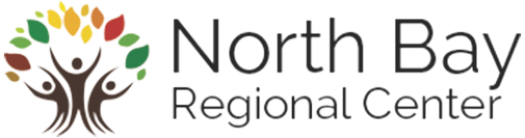 Logo featuring illustration of people with arms raised and colorful ovals above them which resembles a tree shape; North Bay Regional Center